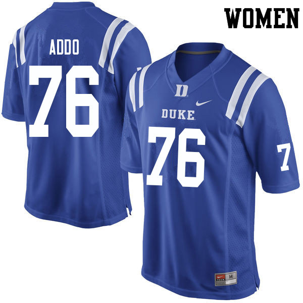 Women #76 Peace Addo Duke Blue Devils College Football Jerseys Sale-Blue